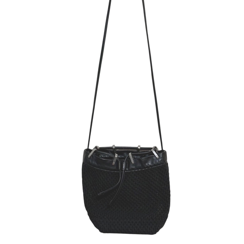Rag & Bone Summer Dayton Drawstring Bag Black Leather Netting Crossbody Coastal - Picture 10 of 16